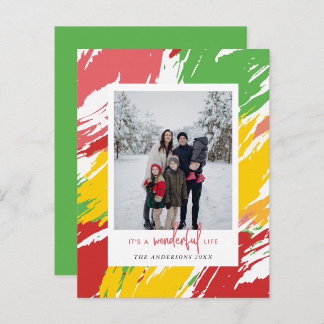 Festive Colour Splashes Photo Christmas Holiday Card (Front/Back)