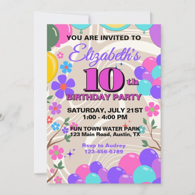 Festive Colourful Balloons Birthday Invitation (Front)