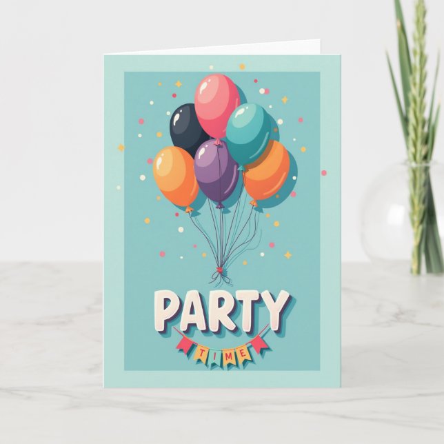 Festive Colourful Balloons Card (Front)