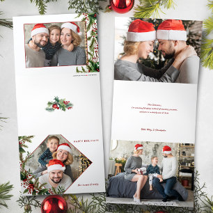 Festive Colourful Christmas Floral Photo Tri-Fold Holiday Card
