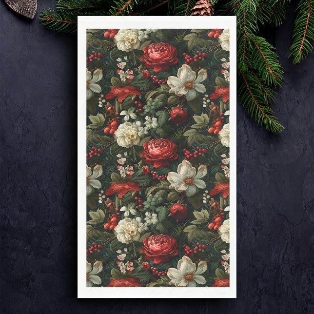 Festive Colourful Christmas Roses, Pine and Holly Napkin (Creator Uploaded)
