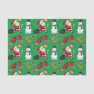 Festive Colourful Christmas Santa, Snowman, Gifts Tissue Paper