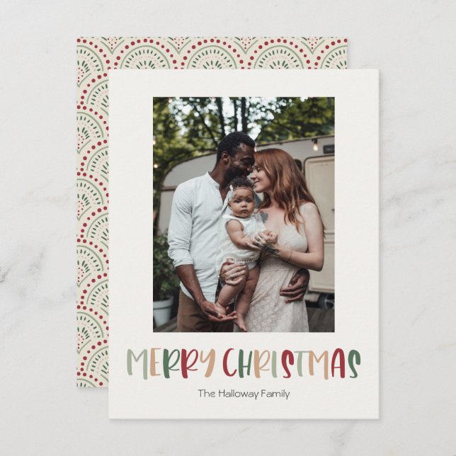 Festive Colourful Christmas Vertical Single Photo Holiday Card (Front/Back)