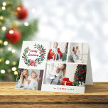 Festive Colourful Christmas Wreath Photo Collage Holiday Card<br><div class="desc">This charming festive design features a four-photo template with colourful rose and holly wreath with "merry christmas" text. The inside features an editable message and personalisation text field.</div>