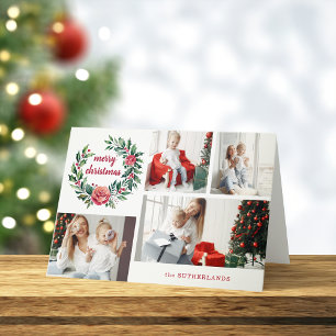 Festive Colourful Christmas Wreath Photo Collage Holiday Card