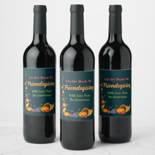 Festive Colourful Cornucopia Friendsgiving Party  Wine Label