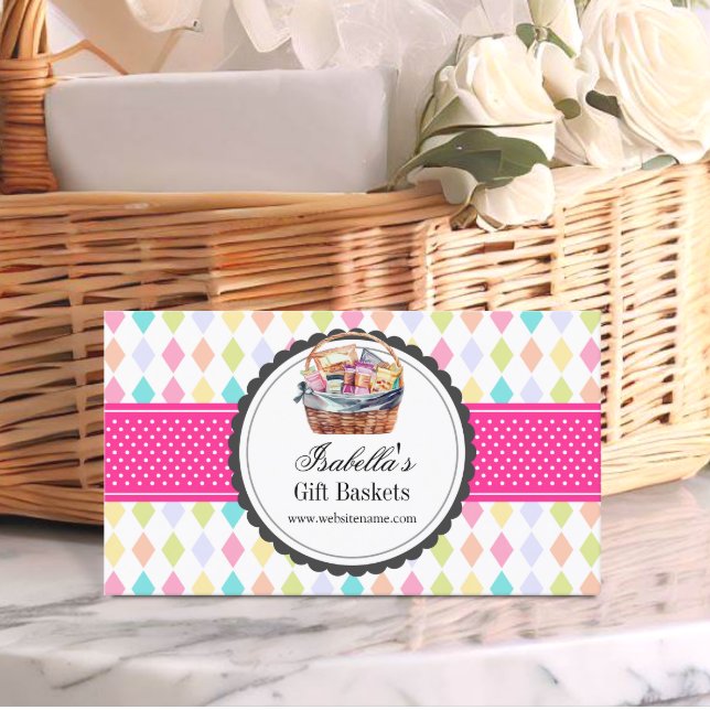 Festive Colourful Gift Basket Business Card (Promote you gift basket business with this festive and colorful business card ready to be customized)