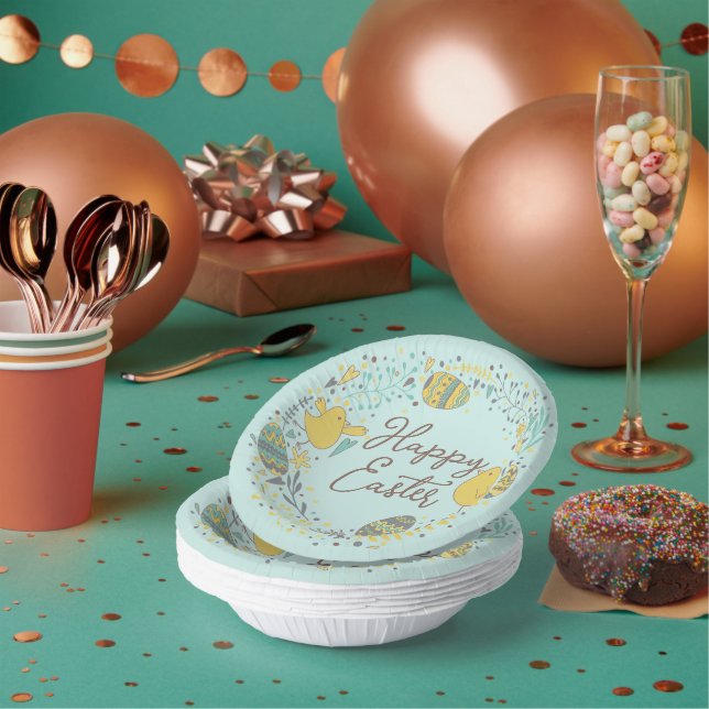 Festive Colourful Happy Easter Chicks & Wreath Paper Plate (Multi)