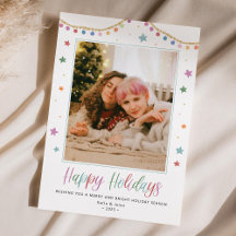 Festive & Colourful Happy Holidays Photo Card