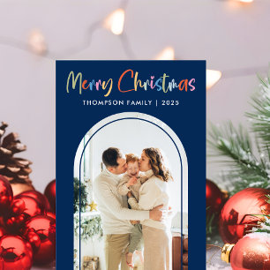 Festive Colourful Merry Christmas Photo Arch Holiday Card