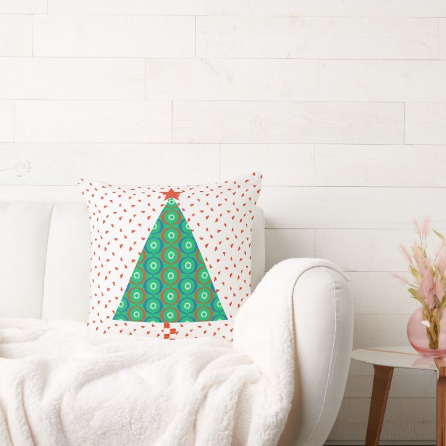 Festive Colourful Patchwork Christmas Tree Cushion (Couch)