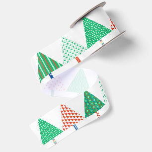 Festive Colourful Patchwork Christmas Trees Satin Ribbon