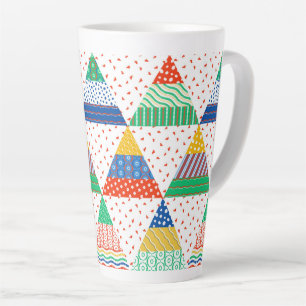 Festive Colourful Patchwork Christmas Triangles Latte Mug