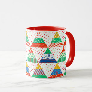 Festive Colourful Patchwork Christmas Triangles Mug