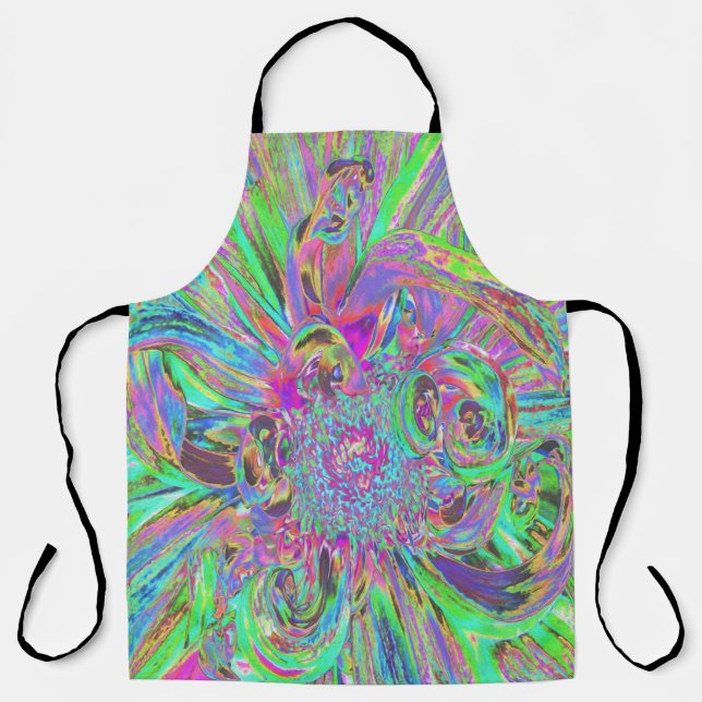 Festive Colourful Psychedelic Dahlia Flower Petals Apron (Front)