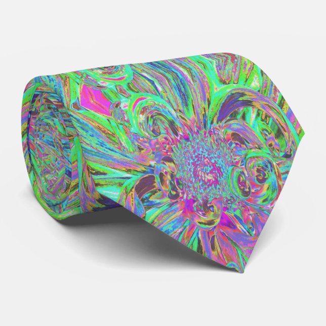 Festive Colourful Psychedelic Dahlia Flower Petals Tie (Rolled)