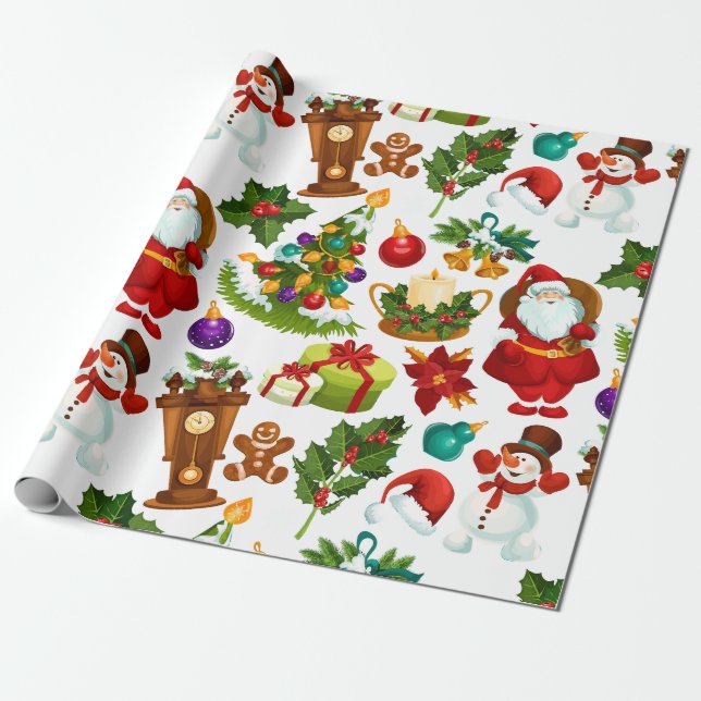 Festive Colourful Vintage Christmas Collage  Wrapping Paper (Unrolled)