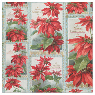 Festive Colourful Vintage Poinsettias Fabric