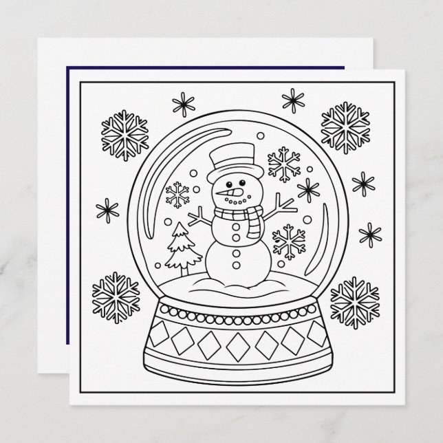 Festive colouring lovers snowman snow globe holiday card (Front/Back)