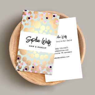 Festive Confetti & Gold Circles Look Beauty Salon Business Card