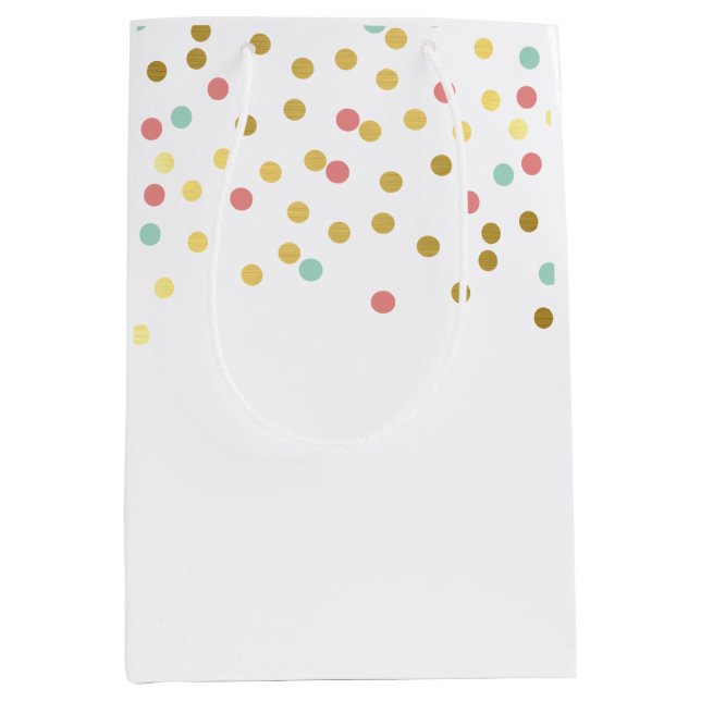 FESTIVE CONFETTI SPOT cute pattern gold mint coral Medium Gift Bag (Front)
