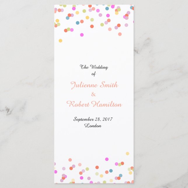 Festive Confetti Wedding Ceremony Program Programme (Front)