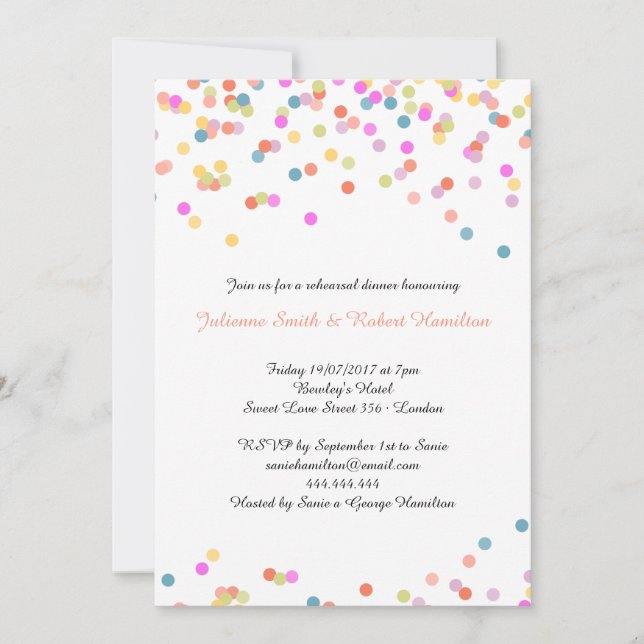 Festive Confetti Wedding Rehearsal Dinner Invitation (Front)
