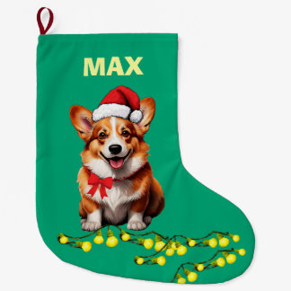 Festive Corgi Dog Custom Pet Large Christmas Stocking