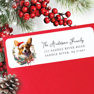 Festive Corgi Dog in Santa Hat  Return Address