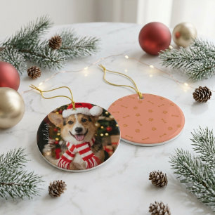 Festive Corgi Santa Hat Christmas Ceramic Tree Decoration