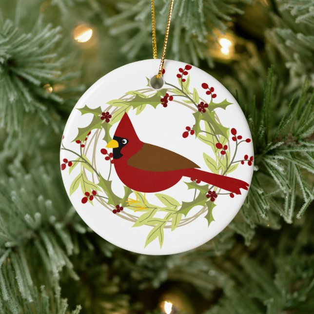Festive Country cardinal add message Ceramic Tree Decoration (Tree)