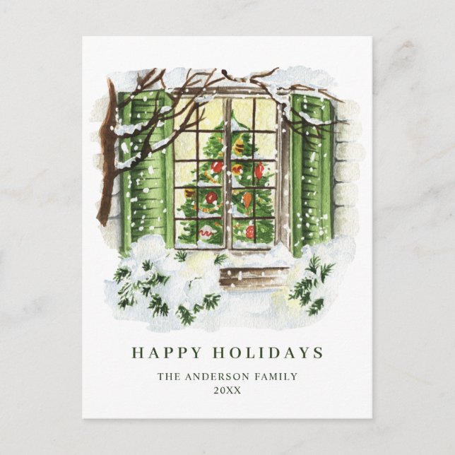 Festive Country Christmas House Greeting Holiday Postcard (Front)