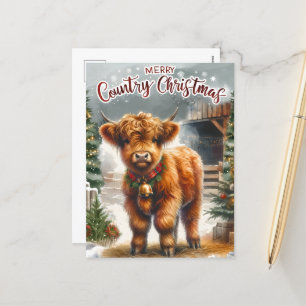 Festive Country Highland cow add message  Holiday Postcard