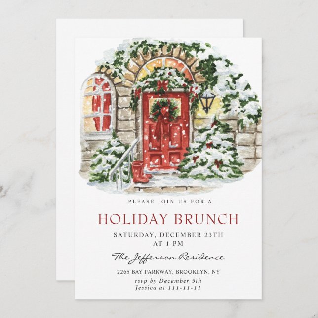 Festive Country Holiday Christmas HOLIDAY BRUNCH Invitation (Front/Back)