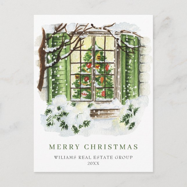 Festive Country Holiday House Christmas Corporate Postcard (Front)