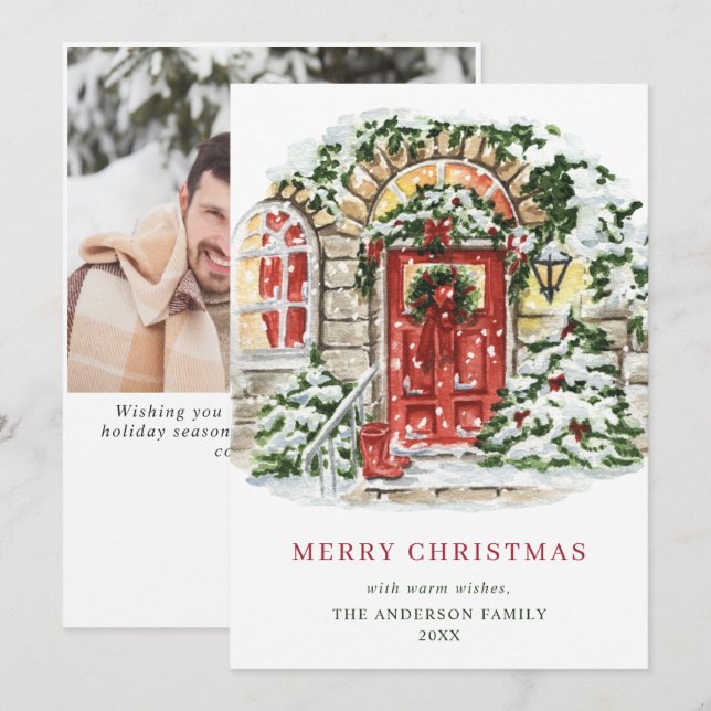 Festive Country House Christmas Greeting Photo Holiday Card (Front/Back)