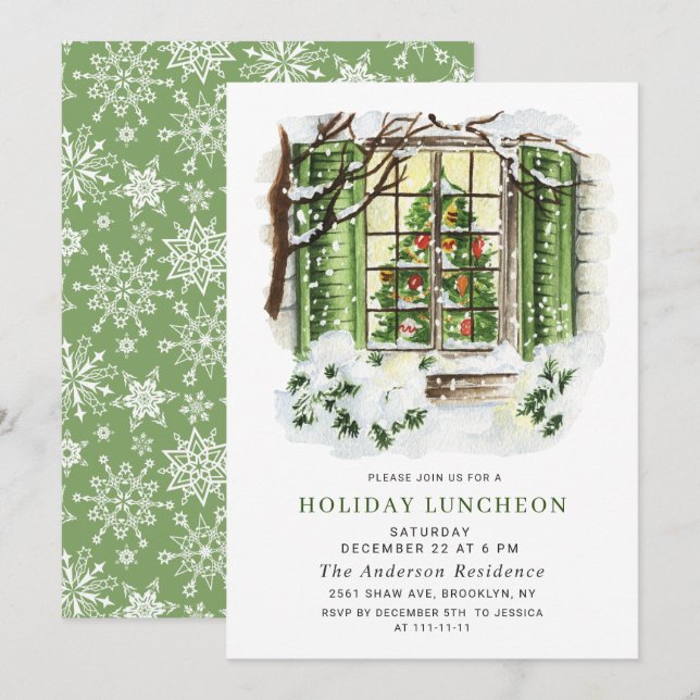 Festive Country House CHRISTMAS HOLIDAY LUNCHEON Invitation (Front/Back)