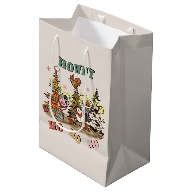 Festive Country Western animals Christmas Medium Gift Bag (Front Angled)