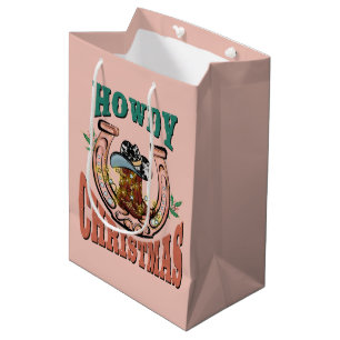 Festive Country Western Christmas boots Medium Gift Bag
