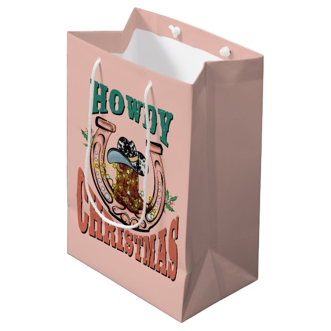 Festive Country Western Christmas boots Medium Gift Bag (Front Angled)