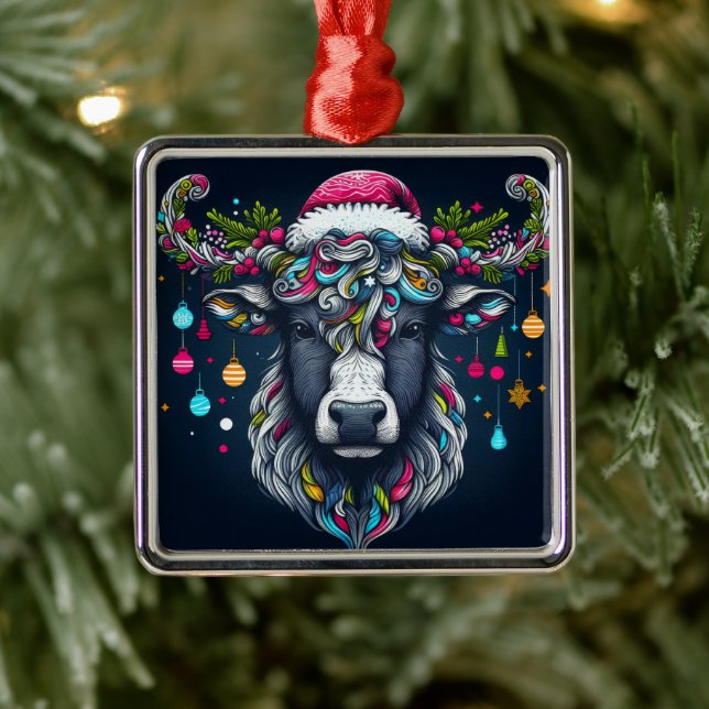 Festive Cow Metal Tree Decoration (Tree)