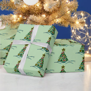 Festive Crafty Tree on Olive Christmas Wrapping Paper