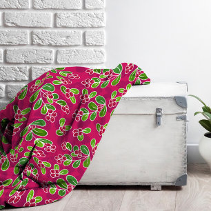 Festive Cranberry Foliage Pattern, Fuchsia Fleece Blanket