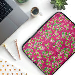 Festive Cranberry Foliage Pattern, Fuchsia  Laptop Sleeve<br><div class="desc">A vibrant & cheerful festive look pattern of digitally hand drawn red cranberries on their stems with green leaves, set against a vivid fuchsia background. Each cranberry and the leaves are coloured in a watercolour texture for an artisan touch with an inviting, homely vibe. This pattern has a lively, festive...</div>