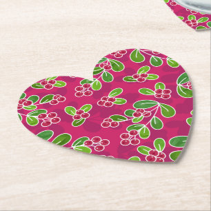 Festive Cranberry Foliage Pattern, Fuchsia Paper Coaster