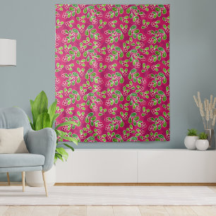 Festive Cranberry Foliage Pattern, Fuchsia  Tapestry