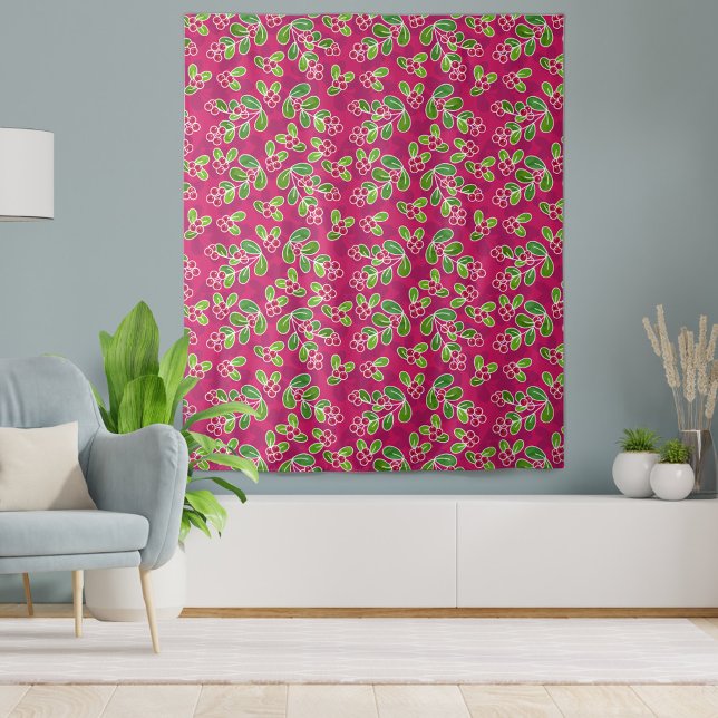 Festive Cranberry Foliage Pattern, Fuchsia  Tapestry (Festive Cranberry Pattern in Fuchsia Tapestry)