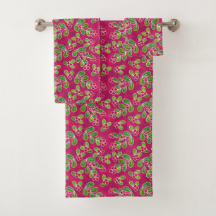 Festive Cranberry Fruit Pattern, Fuchsia  Bath Towel Set