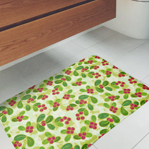 Festive Cranberry Fruit Pattern, Green Bath Mat