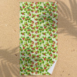 Festive Cranberry Fruit Pattern, Green Beach Towel<br><div class="desc">A vibrant festive look pattern of digitally hand drawn red cranberries on their stems with leaves, on a bright green background. Each cranberry and the leaves is coloured in a watercolour texture. This pattern is festive and fresh looking, and perfect for adding a splash of colour to your Christmas and...</div>